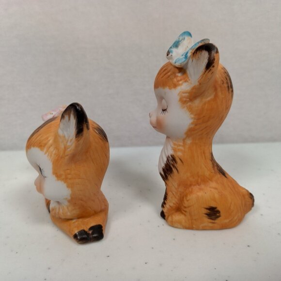 Vintage Deer Figurine Pair Anthropromorphic Bisque Porcelain Kitschy Butterfly - Picture 10 of 16